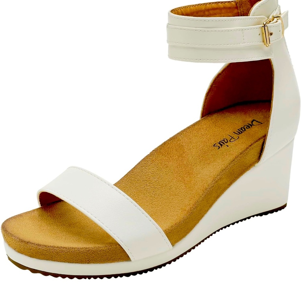 Women's Wedge Sandal White Ankle Strap